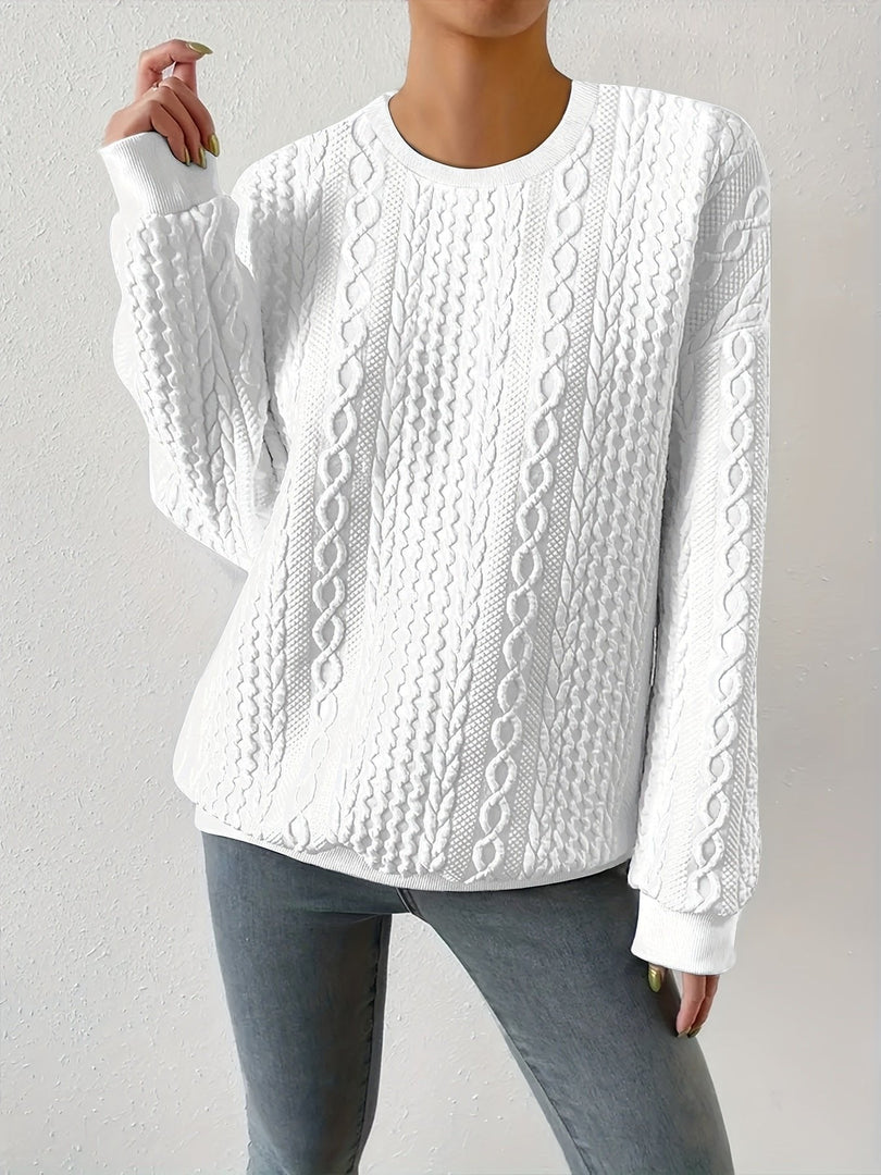 Women's cable knit sweatshirt in white – front view