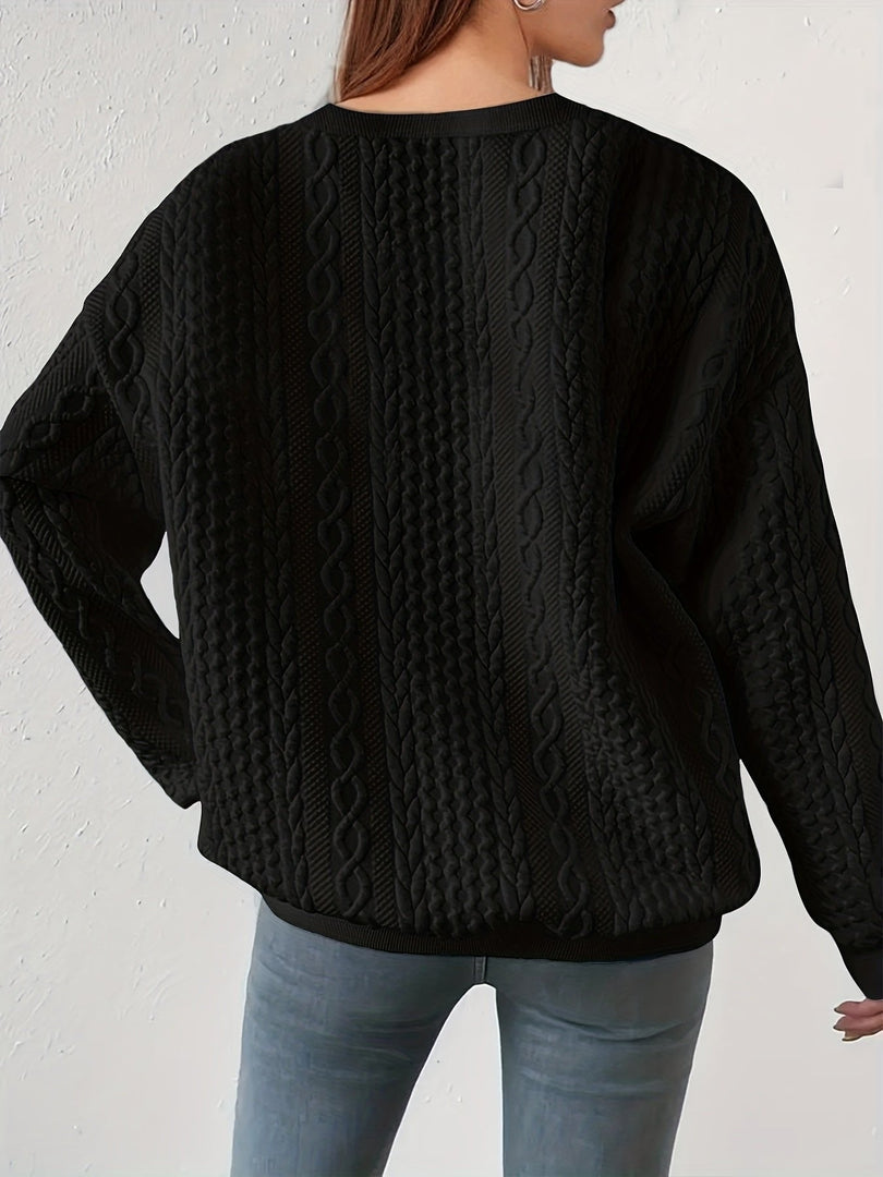 Women's cable knit sweatshirt in black – side view