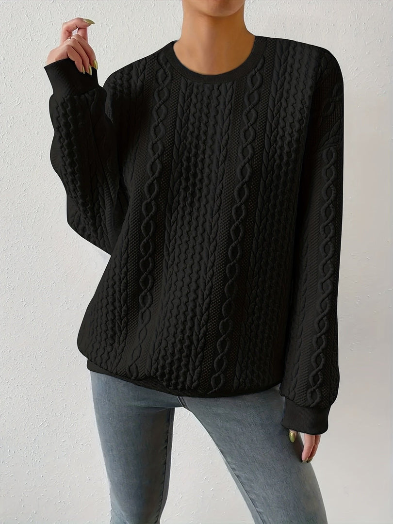 Women's cable knit sweatshirt in black – three-quarter view