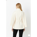 Women's cape coat with tie belt in beige – front view