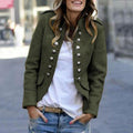 Women's casual cropped jacket in army green – front view