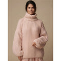 Women's Chunky Ribbed Turtleneck Sweater in pink