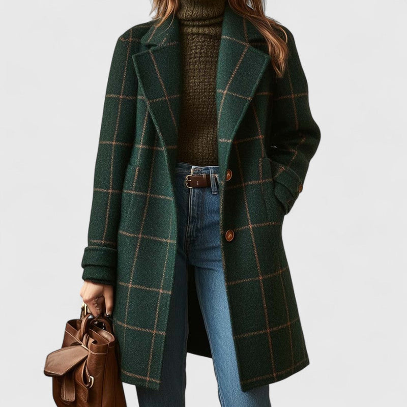 Women's Classic Check Coat with Button Front for Autumn Days