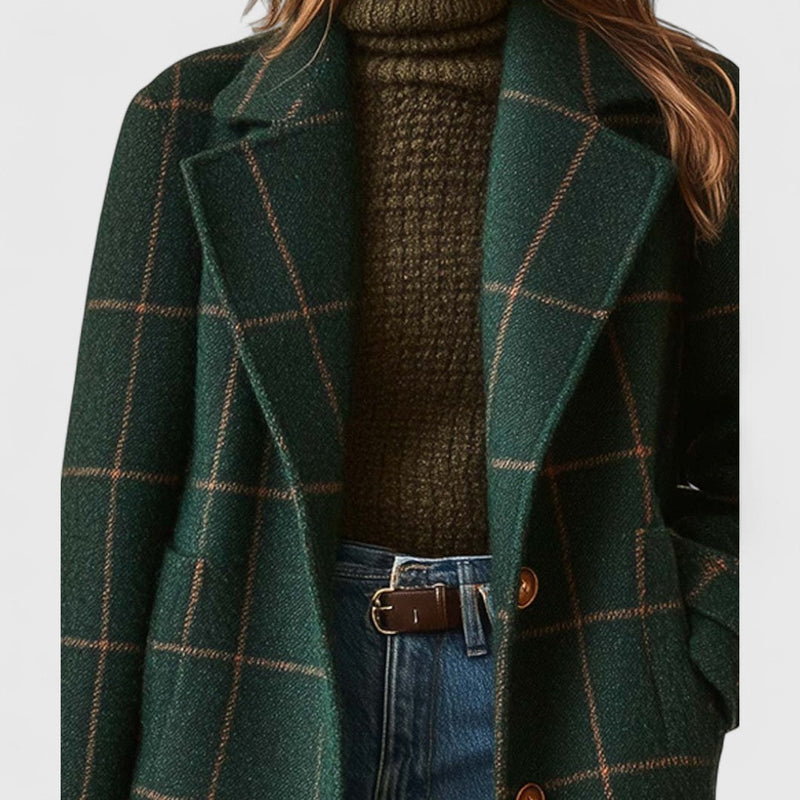 Women's classic check coat in dark green – side view