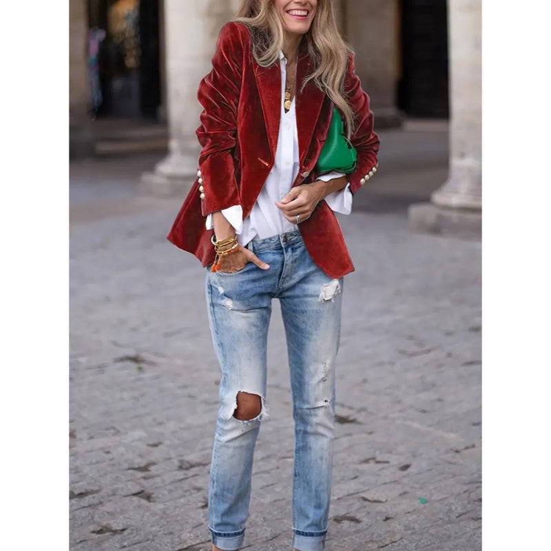 Women's classic one-button blazer in red – alternate view