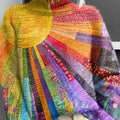 Women's Colorful Turtleneck Sweater with Sunburst Print in multicolor