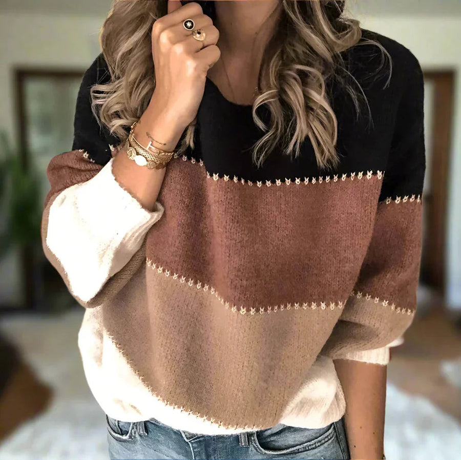 Women's Colour Block Knit Sweater with Stitch Detail in 7 Colors
