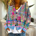 Women's colourful check cardigan in blue – front view