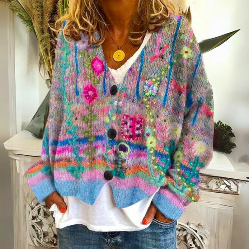 Women's Colourful Check Cardigan with Button Front for Autumn Days