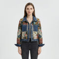 Women's Tapestry Panel Denim Jacket in dark blue