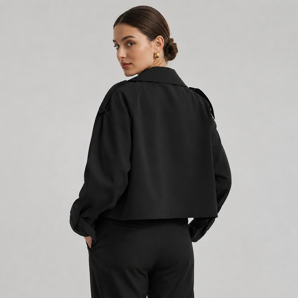 Women's cropped trench jacket in black – back view