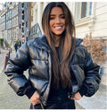 Women's Leather-Look Puffer Jacket in black