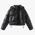 Women's cropped puffer jacket with hood in black