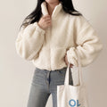 Women's Cropped Sherpa Fleece Jacket in cream