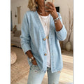 Women's denim cardigan jacket in light blue – front view