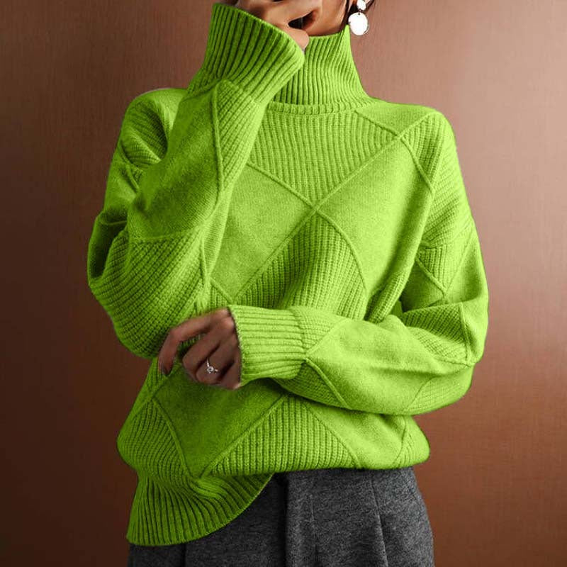 Women's Diamond Knit Turtleneck Sweater in 9 Colors for Cold Days