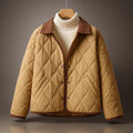 Women's diamond quilted jacket with corduroy collar in brown