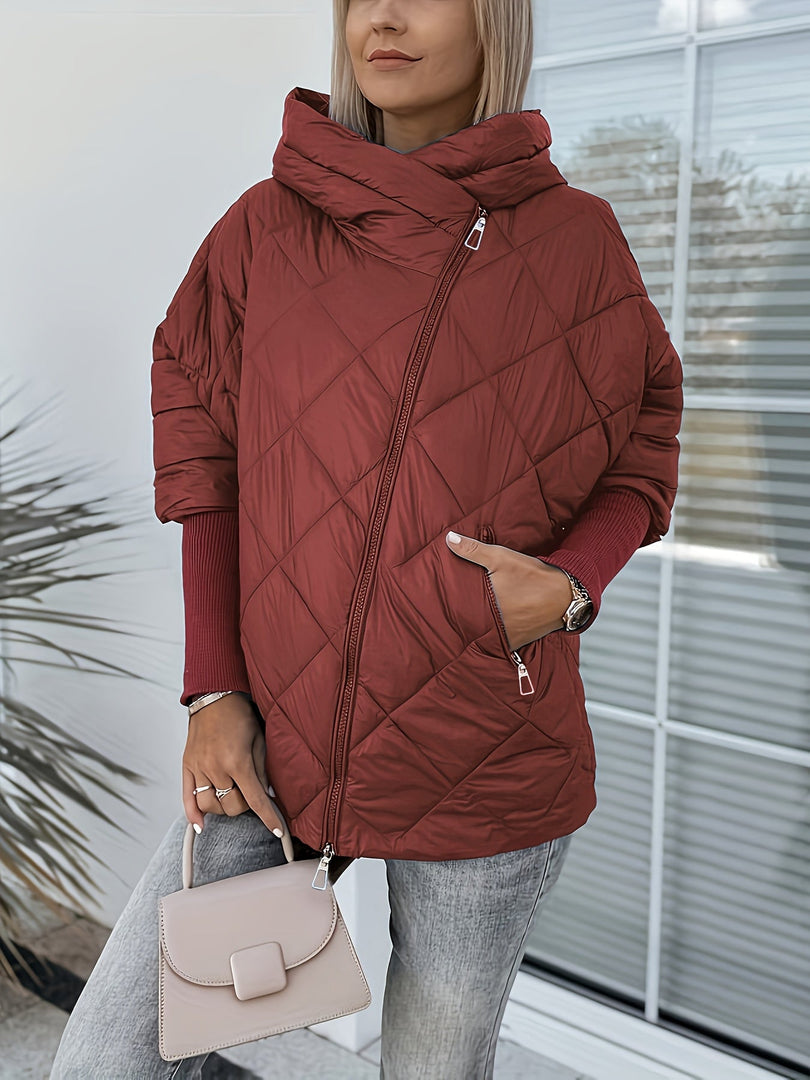 Women's Diamond Quilted Hooded Jacket in rust red