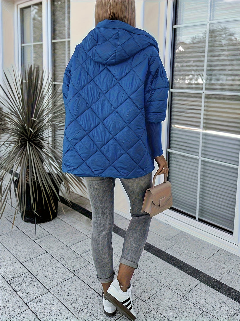 Women's diamond quilted hooded jacket in royal blue – back view