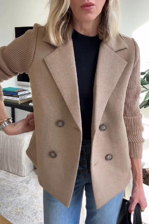 Women's Double-Breasted Knit Blazer in brown