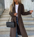 Women's Double-Breasted Belted Long Coat in chocolate