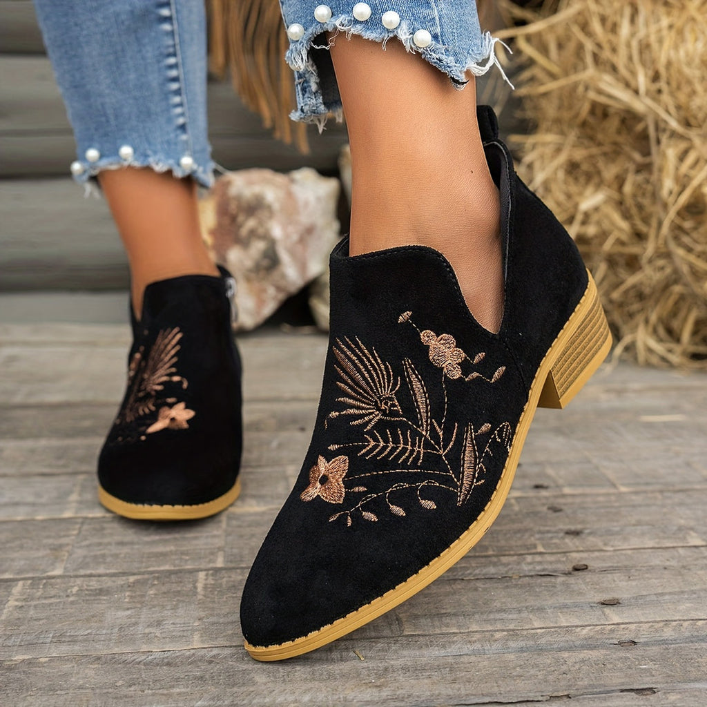 Women's Embroidered Ankle Boots in black