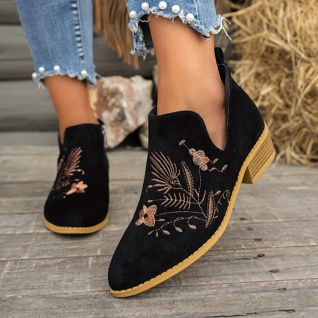 Women's Embroidered Ankle Boots in black