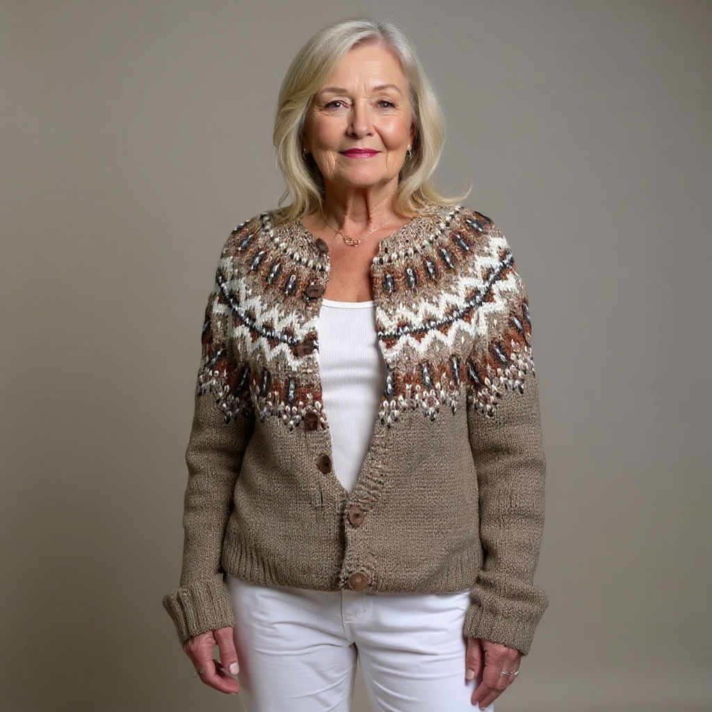 Women's brown fair isle cardigan – front view