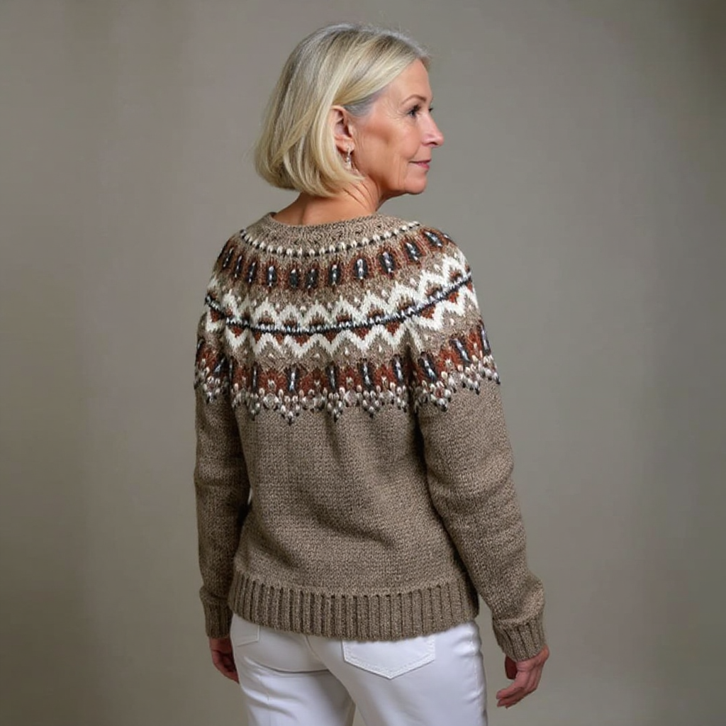 Women's brown fair isle cardigan – back view