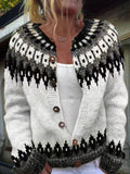 Women's black and white fair isle cardigan – front view