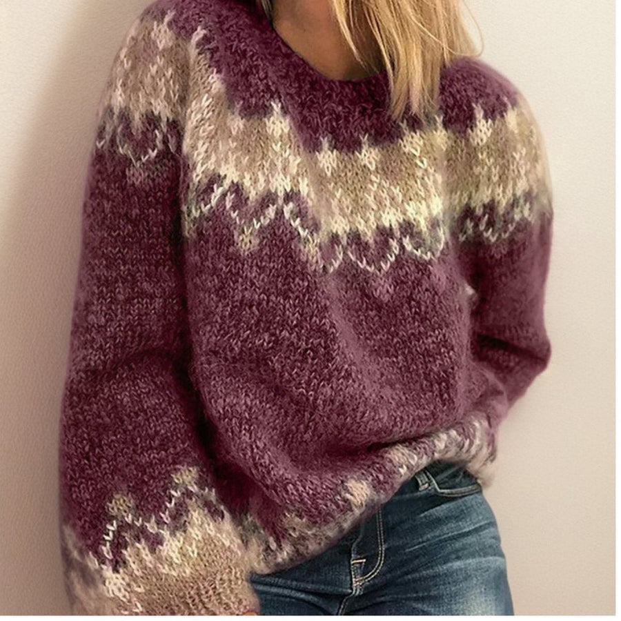 Women's Fair Isle Knit Sweater with Round Neck in 4 Colors