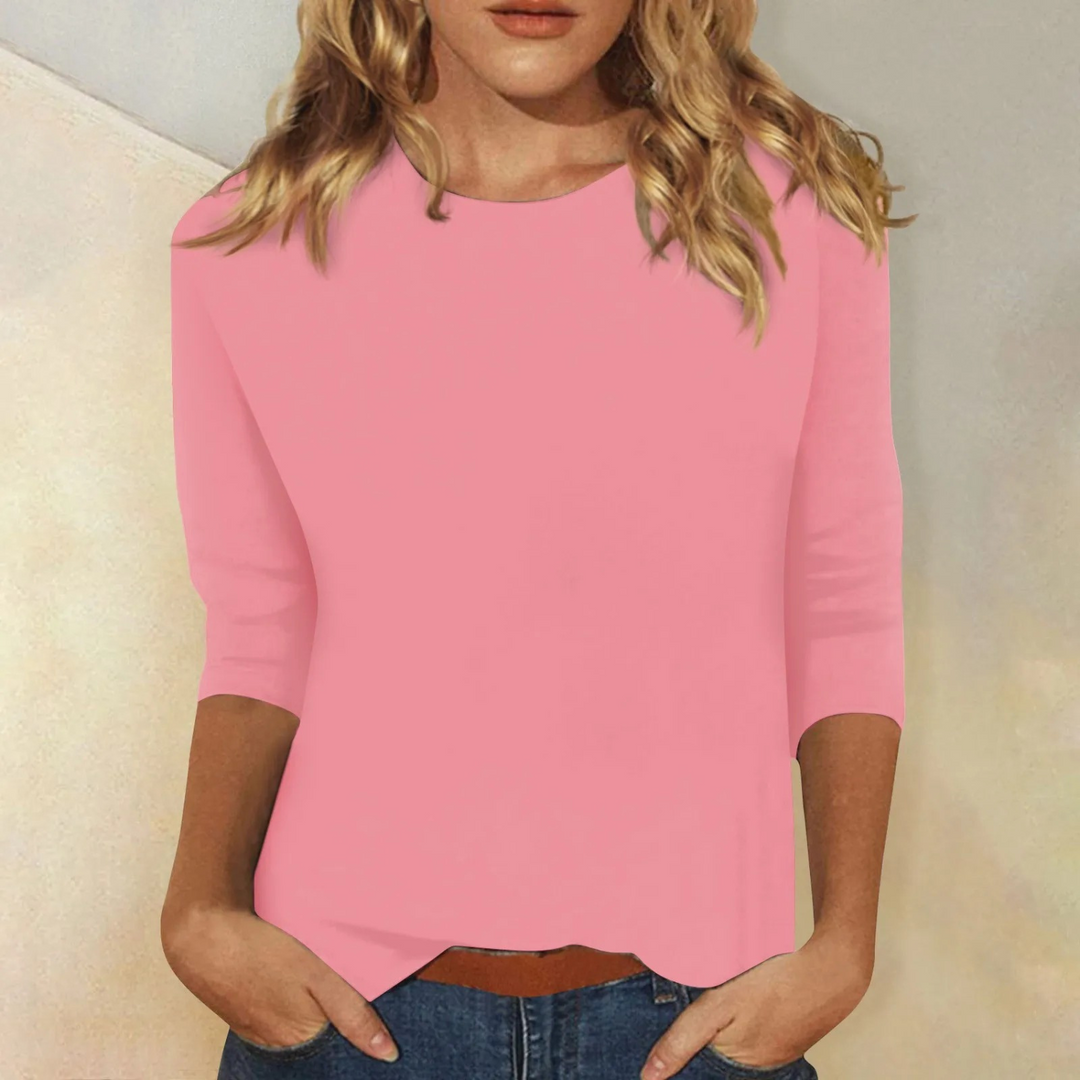 Women's Fine Knit Round Neck Top in pink