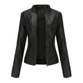 Women's fitted leather look biker jacket in black – front view