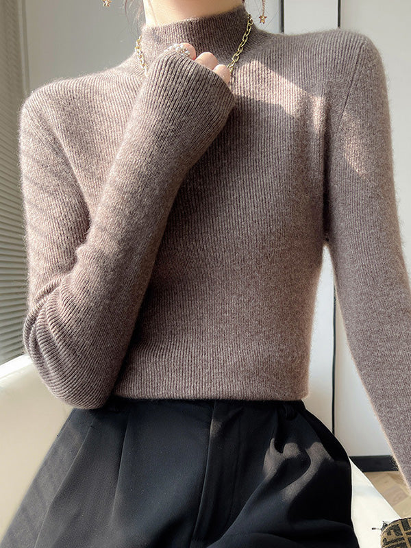 Women's Fitted Mock Neck Knit Sweater in 12 Colors