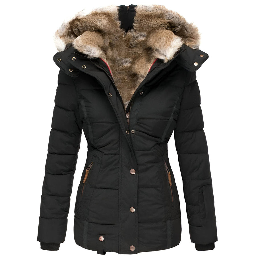 Women's Fitted Winter Jacket with Faux Fur Hood in 6 Colors for Cold Days