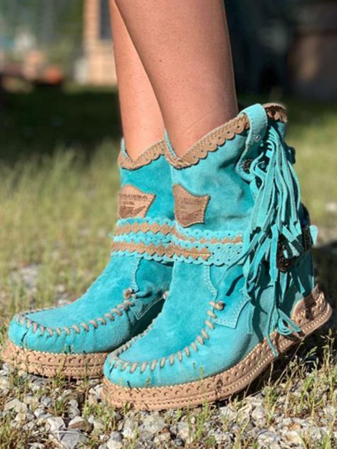 Women's fringe ankle boots in turquoise – pair