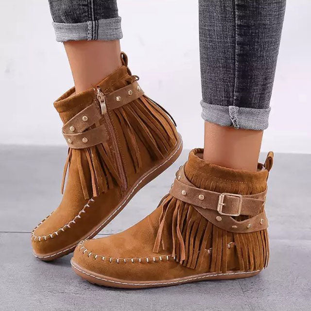 Women's Fringe Ankle Boots in brown