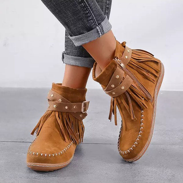 Women's fringe ankle boots in brown – side view