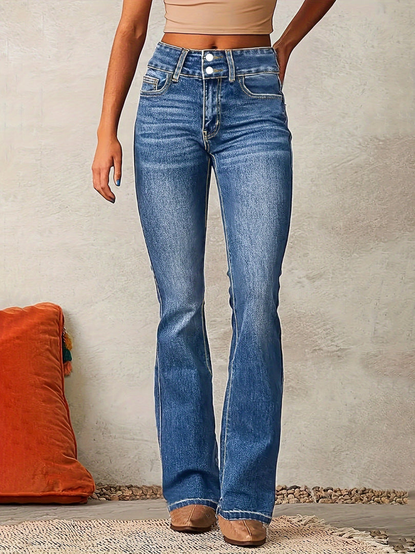 Women's High-Waisted Flared Jeans in medium blue