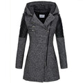 Women's Asymmetric Zip Hooded Coat in dark grey