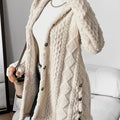 Women's hooded fluffy cardigan in beige – front view