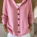 Women's hooded knit cardigan in pink – front view