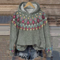 Women's Hooded Knit Sweater with Nordic Pattern in grey