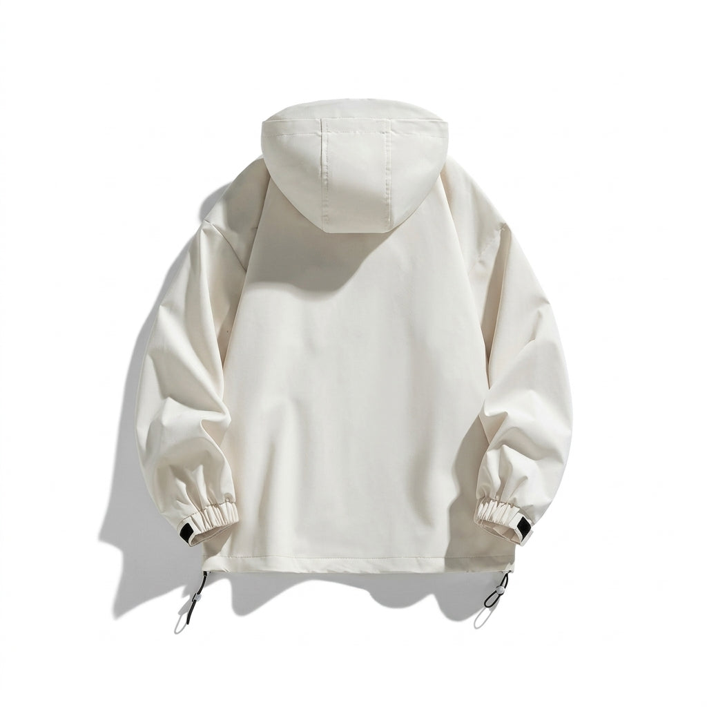 Women's hooded outdoor jacket in off-white – back view