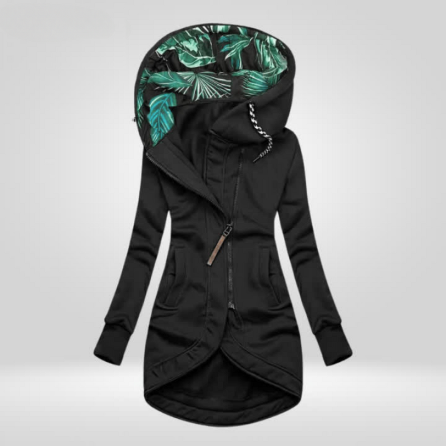 Women's Hooded Parka with Printed Lining and Drawstring Waist in 5 Colors