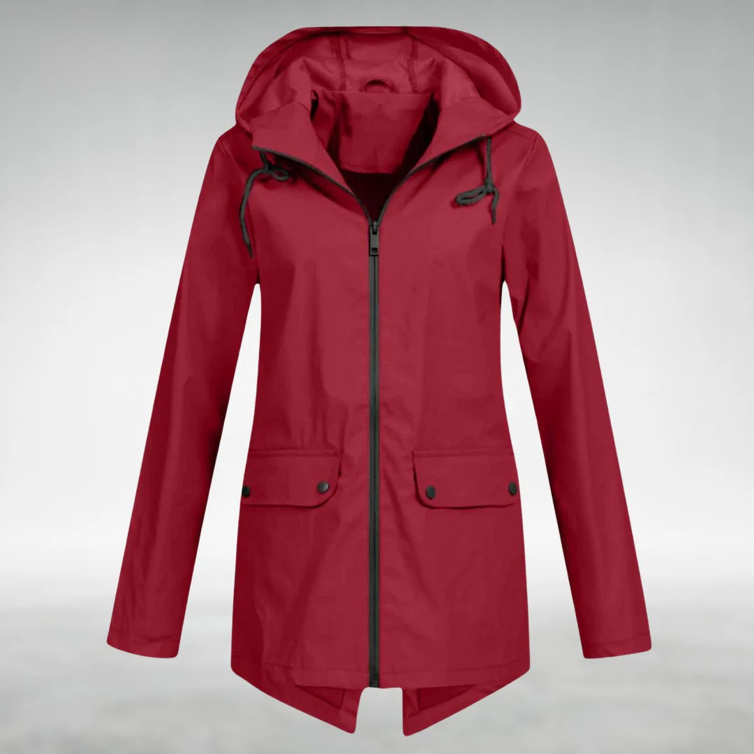 Women's Hooded Zip Rain Jacket in wine red