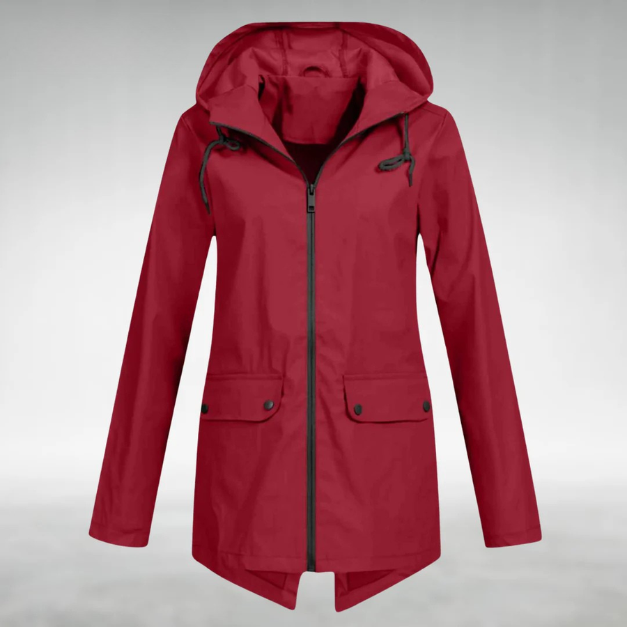 Women's Hooded Rain Jacket with Zip and Flap Pockets in 6 Colors