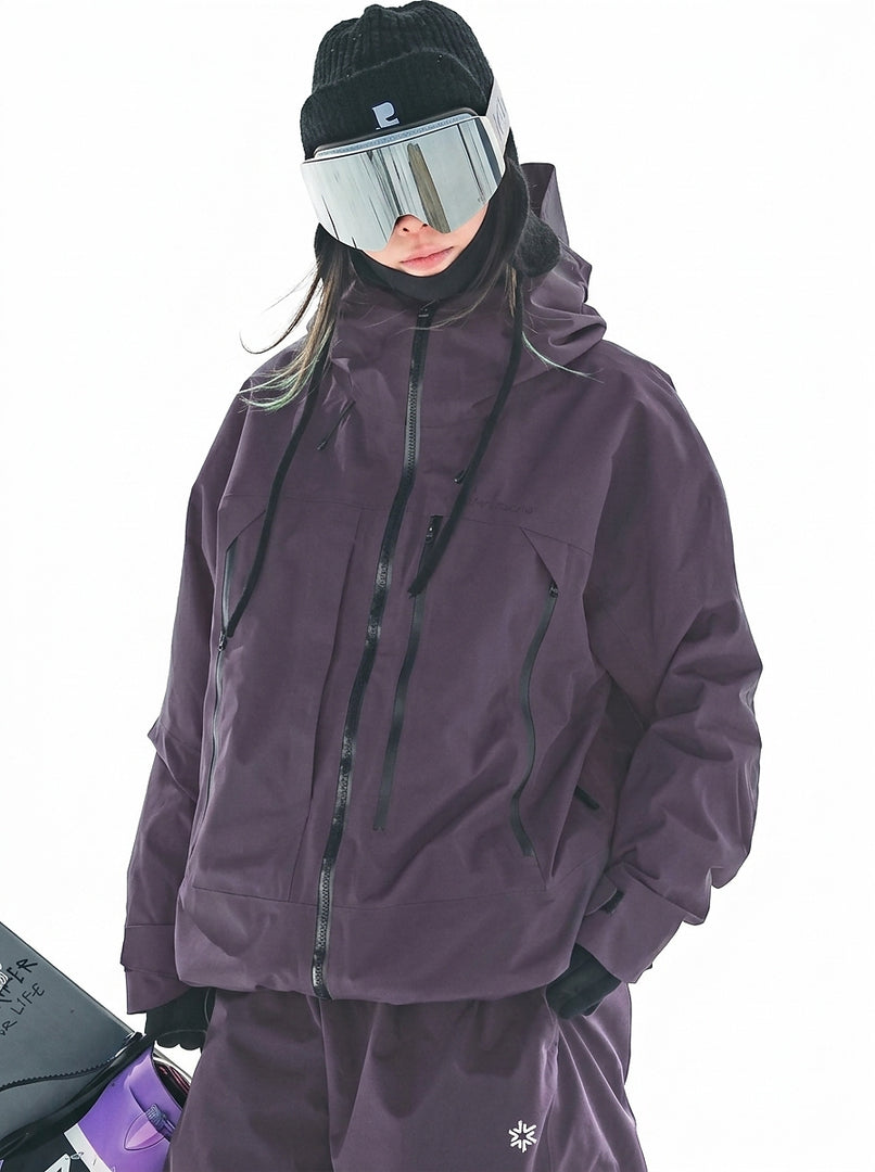 Women's hooded snow jacket in purple – front view
