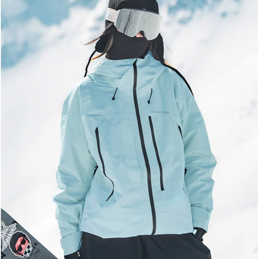 Women's hooded snow jacket in light blue – front view
