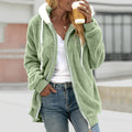 Women's Hooded Teddy Fleece Jacket in light green